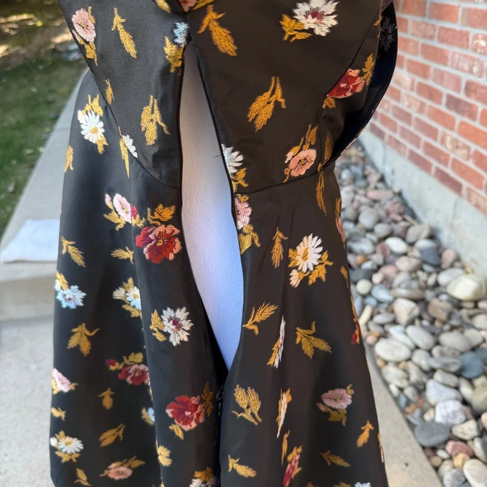 Sculpted V Neck Aline Mini Black Floral Dress Maeve by Anthropologie Size 4 NEW - Picture 11 of 13